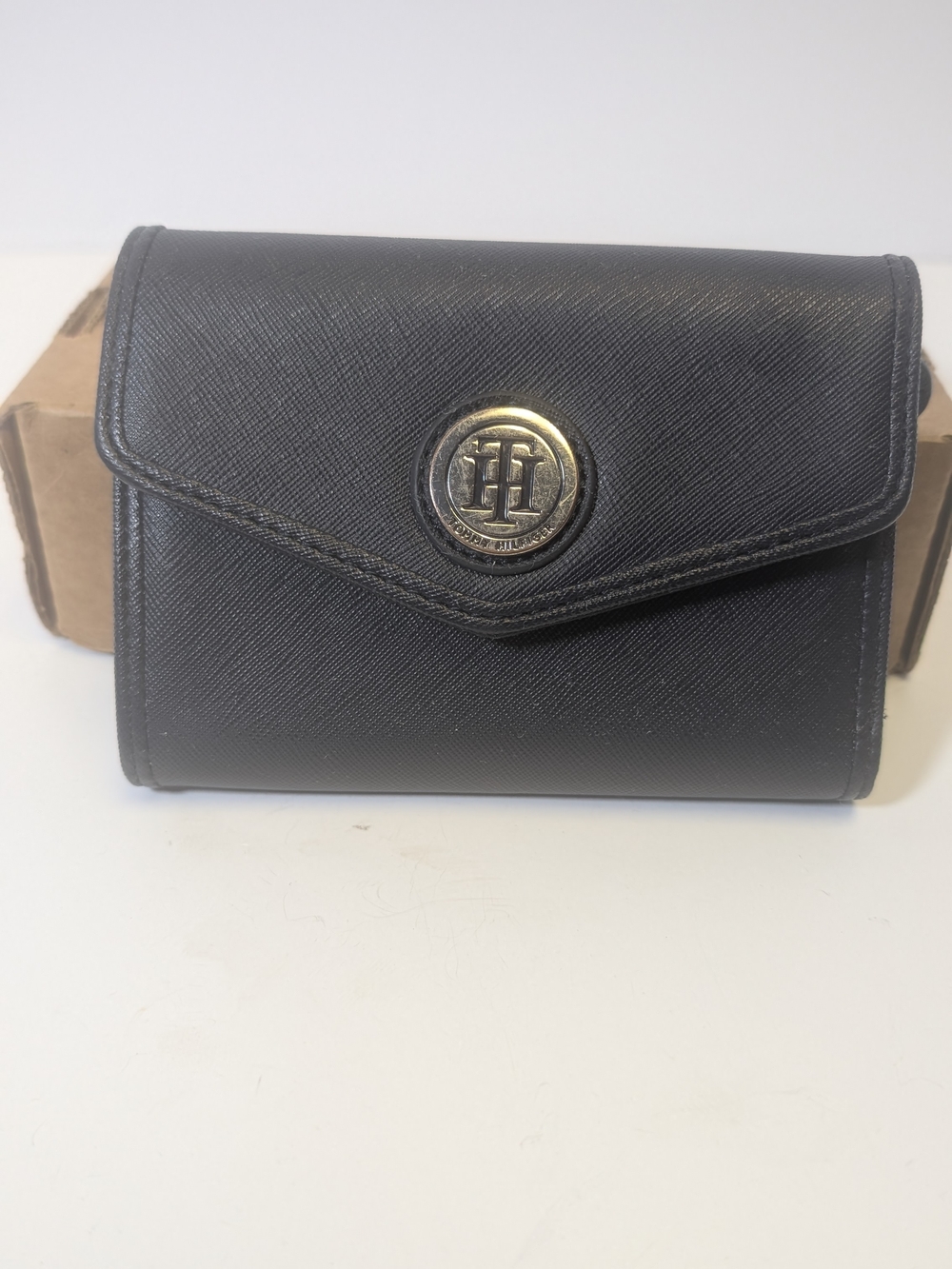 Tommy Hilfiger Black Wallet with Gold-Tone Logo Button